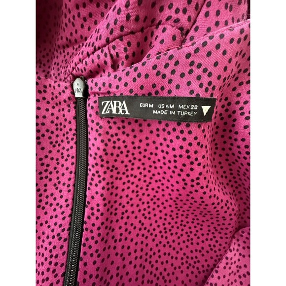 Zara Women Ruched Satin Effect Print Wrap Dress Fuchsia Pink Size M - Picture 7 of 8